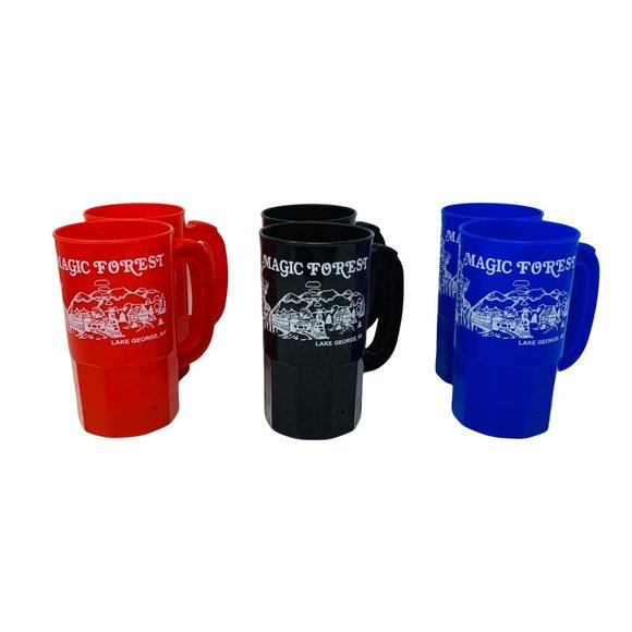 Magic Forest Lake George NY Amusement Park Plastic Handled Mugs DEADSTOCK